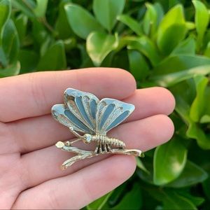 Vintage Blue & Silver (gold?) Gerry’s Butterfly on Branch Brooch/Pin